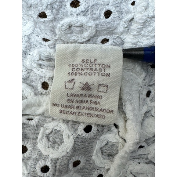 Mystree Lace Crochet Top Womens‎ Size Small Ivory Mid Sleeve Button Up Cotton - Picture 9 of 10